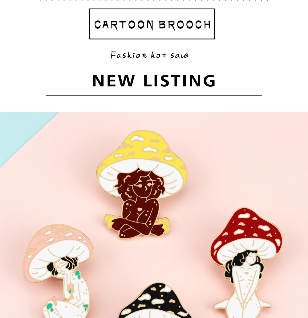 Mushroom Lady Theme Lapel Pins Art Girls and Plant Brooches Cartoon Funny Backpack Enamel Pin Woman Badges Fashion Jewelry Gifts