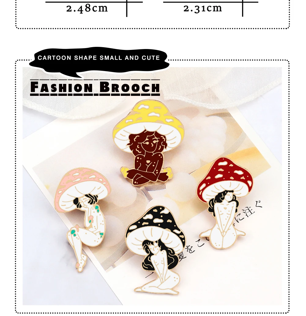 Mushroom Lady Theme Lapel Pins Art Girls and Plant Brooches Cartoon Funny Backpack Enamel Pin Woman Badges Fashion Jewelry Gifts