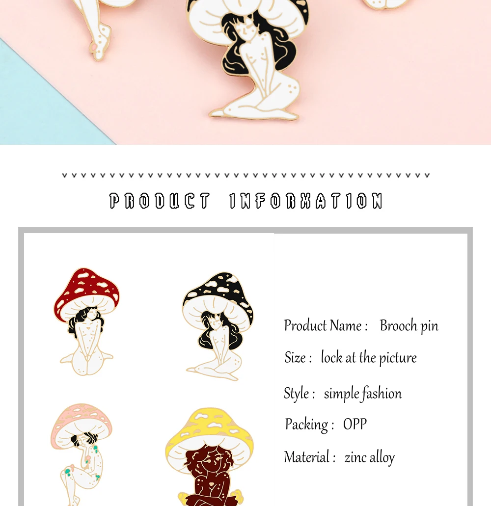 Mushroom Lady Theme Lapel Pins Art Girls and Plant Brooches Cartoon Funny Backpack Enamel Pin Woman Badges Fashion Jewelry Gifts