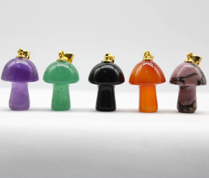 Wholesale Natural Stone Quartz Crystal Amethyst lapis lazuli Mushroom Pendant For DIY Jewelry Making Necklace Accessories 15pcs Wholesale Natural Stone Quartz Crystal Amethyst lapis lazuli Mushroom Pendant For DIY Jewelry Making Necklace Accessories 15pcs