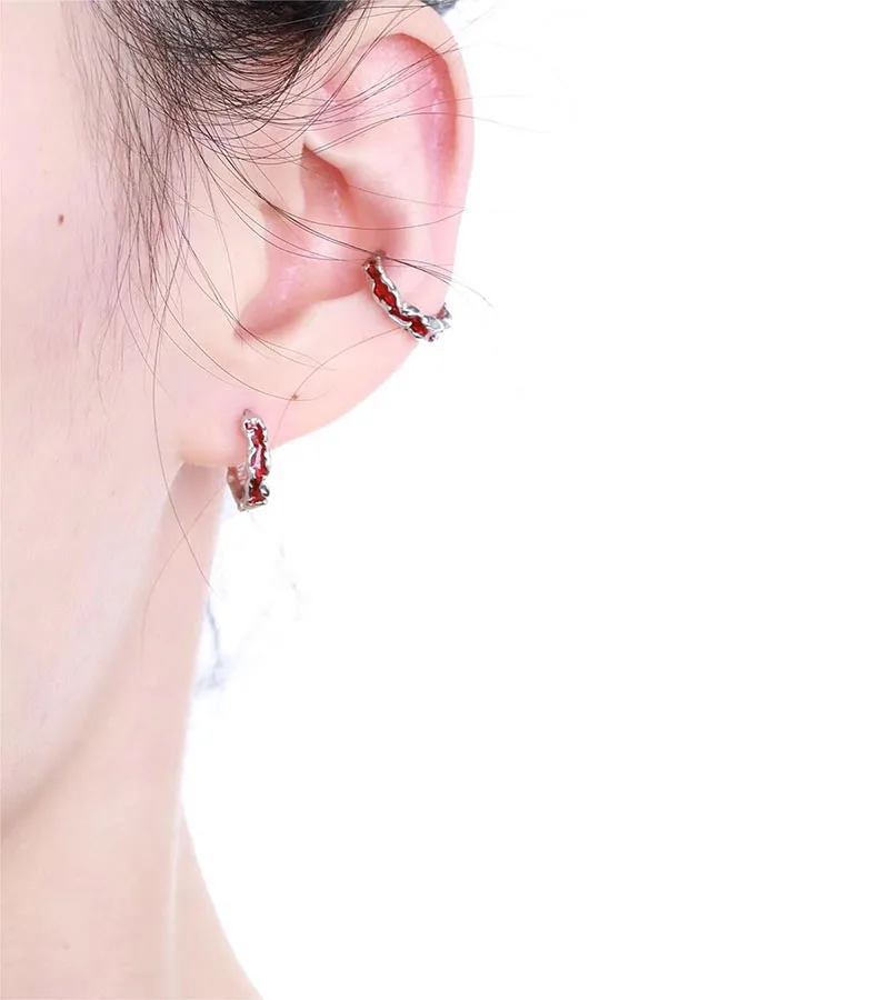 Red Pattern Venom Ear Buckle Unisex Style Earrings Luxury Men Women Irregular Texture 925 Silver Earrings Drop Glaze Jewelry Red Pattern Venom Ear Buckle Unisex Style Earrings Luxury Men Women Irregular Texture 925 Silver Earrings Drop Glaze Jewelry