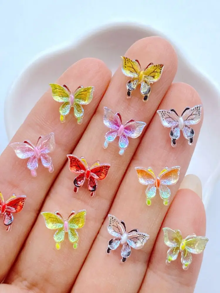 50Pcs New Cute Mini 9*11mm Shiny Butterfly Resin Flatback Cabochon Ornament Jewelry Making Hairwear Accessorie 50Pcs New Cute Mini 9*11mm Shiny Butterfly Resin Flatback Cabochon Ornament Jewelry Making Hairwear Accessorie