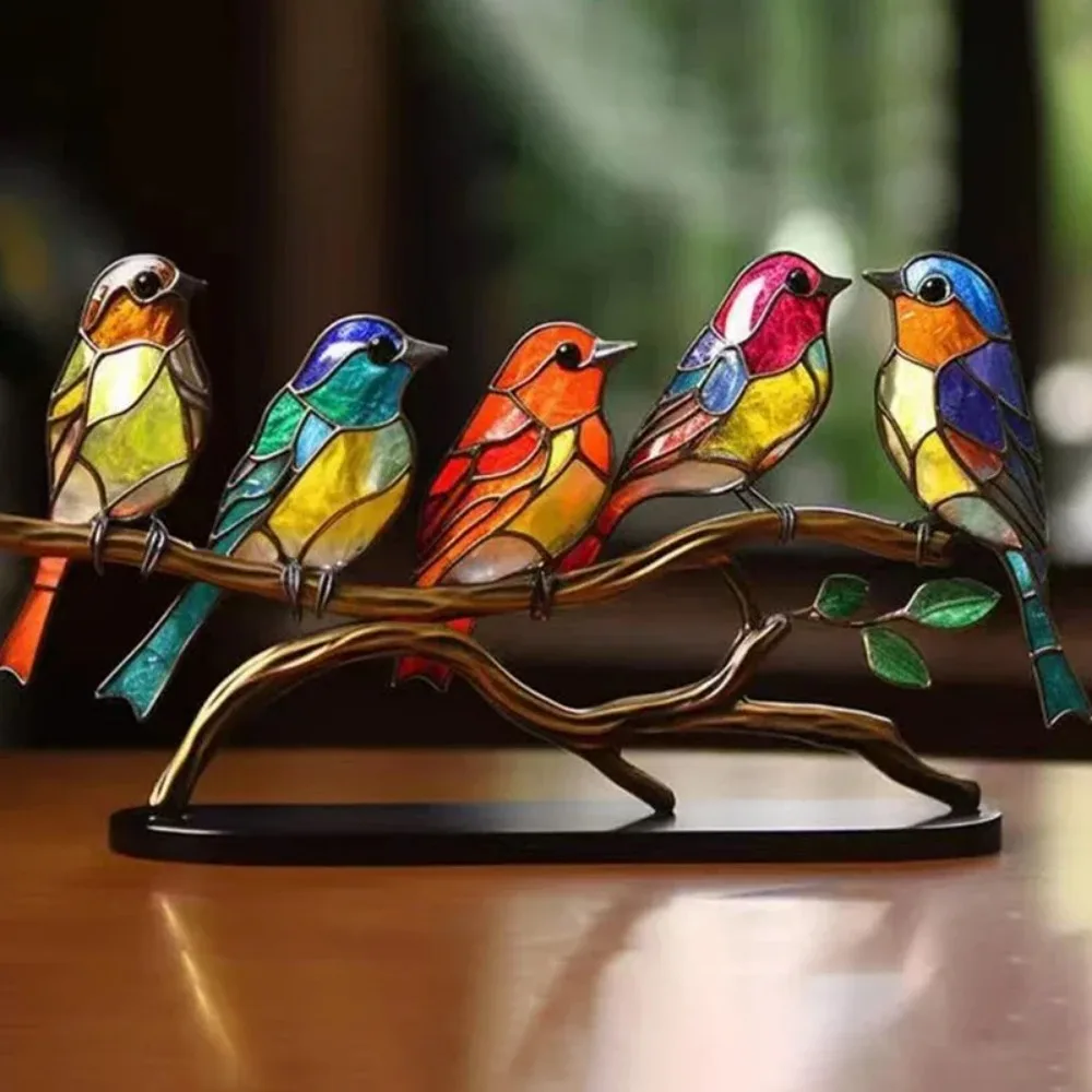 Multicolor Fairy Birds Stained Acrylic Birds on Branch Desktop Ornaments Double Sided Multicolor Style Craft Statue Ornaments Multicolor Fairy Birds Stained Acrylic Birds on Branch Desktop Ornaments Double Sided Multicolor Style Craft Statue Ornaments
