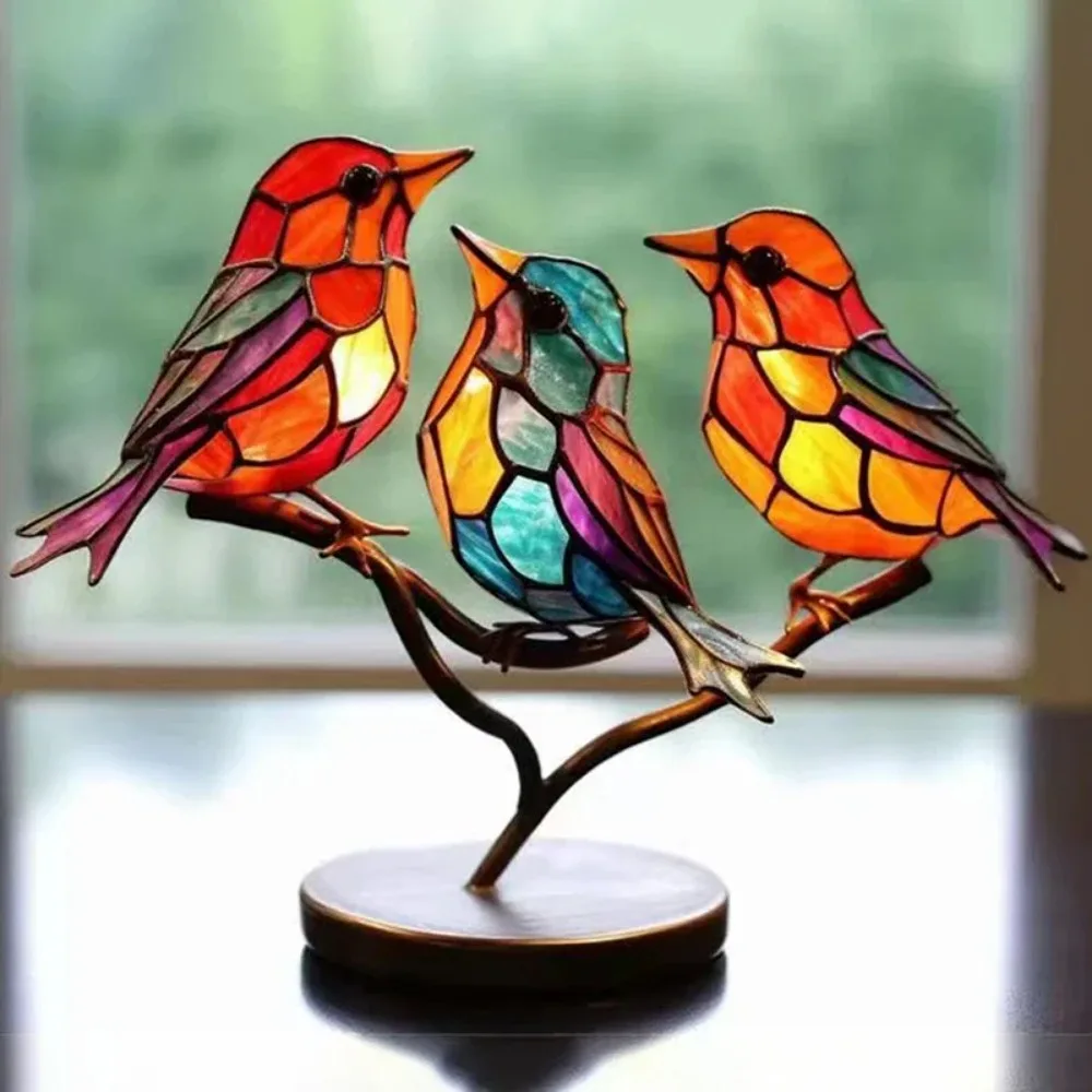 Multicolor Fairy Birds Stained Acrylic Birds on Branch Desktop Ornaments Double Sided Multicolor Style Craft Statue Ornaments Multicolor Fairy Birds Stained Acrylic Birds on Branch Desktop Ornaments Double Sided Multicolor Style Craft Statue Ornaments