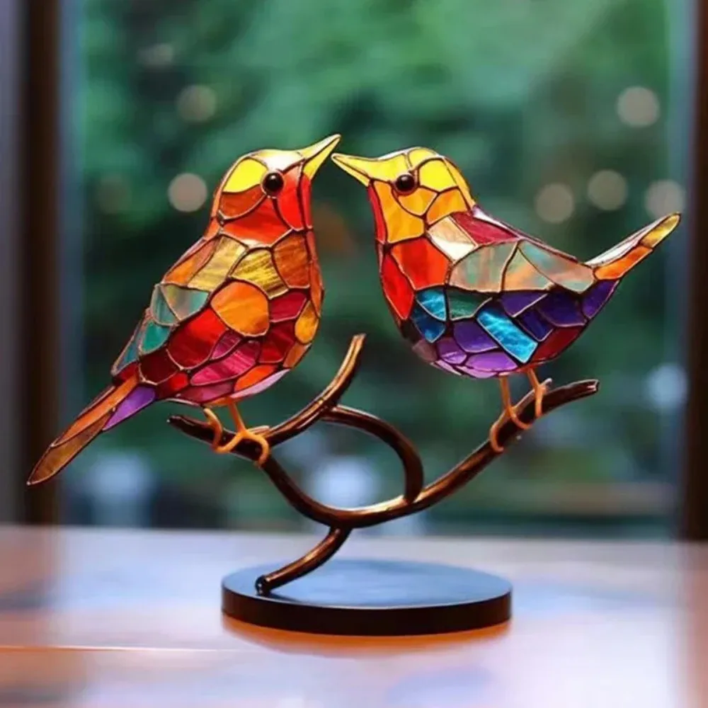 Multicolor Fairy Birds Stained Acrylic Birds on Branch Desktop Ornaments Double Sided Multicolor Style Craft Statue Ornaments Multicolor Fairy Birds Stained Acrylic Birds on Branch Desktop Ornaments Double Sided Multicolor Style Craft Statue Ornaments