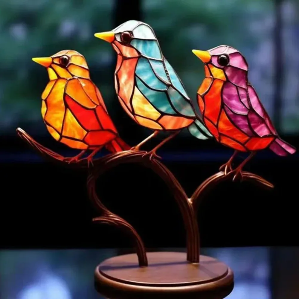 Multicolor Fairy Birds Stained Acrylic Birds on Branch Desktop Ornaments Double Sided Multicolor Style Craft Statue Ornaments Multicolor Fairy Birds Stained Acrylic Birds on Branch Desktop Ornaments Double Sided Multicolor Style Craft Statue Ornaments