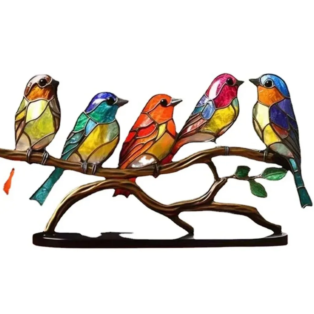 Multicolor Fairy Birds Stained Acrylic Birds on Branch Desktop Ornaments Double Sided Multicolor Style Craft Statue Ornaments Multicolor Fairy Birds Stained Acrylic Birds on Branch Desktop Ornaments Double Sided Multicolor Style Craft Statue Ornaments