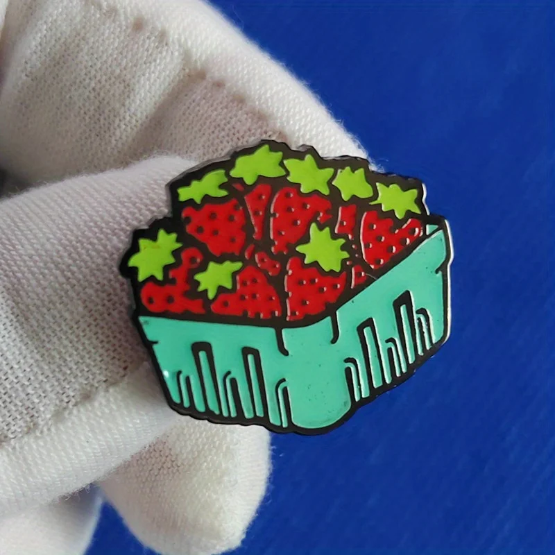 Strawberries Basket Fruit Brooch Cute Enamel Badge Jewelry Accessory Gift
