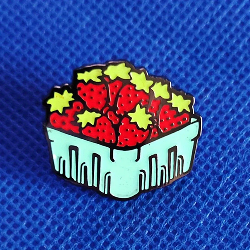 Strawberries Basket Fruit Brooch Cute Enamel Badge Jewelry Accessory Gift