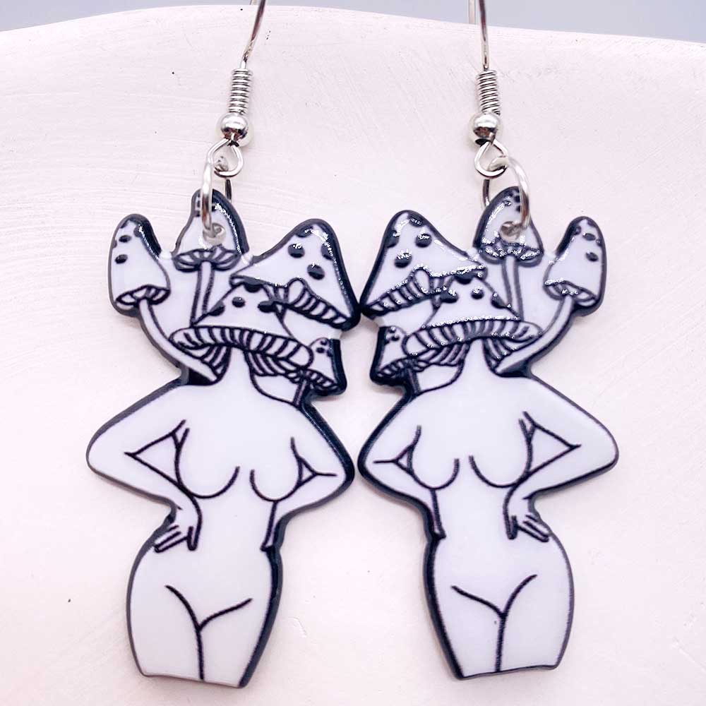 Mushroom Women Stud Earrings Sexy Cartoon Bikini Figure Character Mushroom Girl  Acrylic Earring Jewelry for Women Birthday Gift