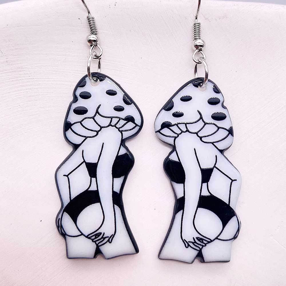 Mushroom Women Stud Earrings Sexy Cartoon Bikini Figure Character Mushroom Girl  Acrylic Earring Jewelry for Women Birthday Gift