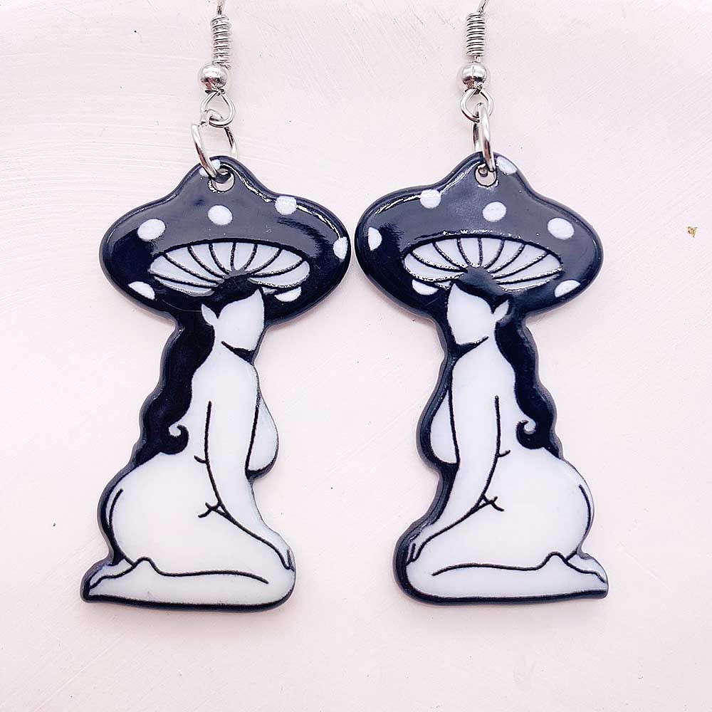 Mushroom Women Stud Earrings Sexy Cartoon Bikini Figure Character Mushroom Girl  Acrylic Earring Jewelry for Women Birthday Gift