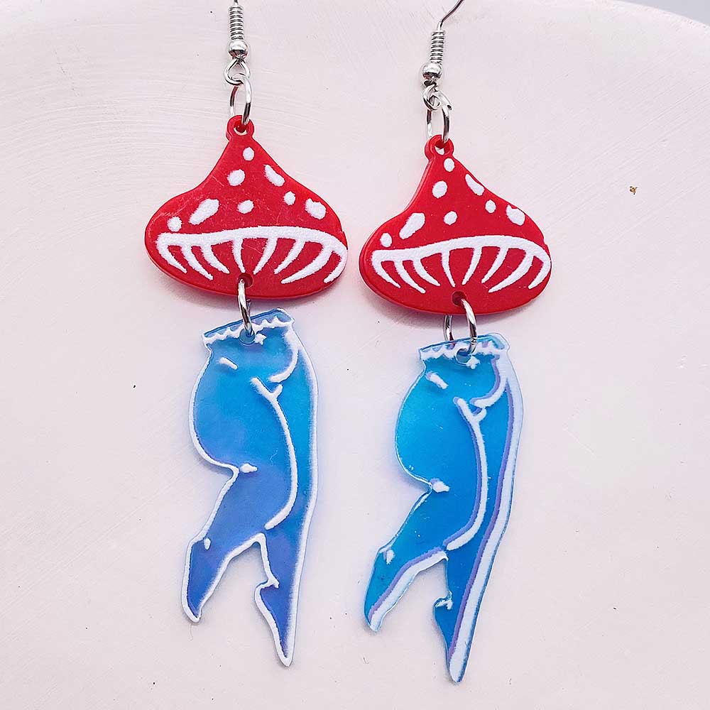 Mushroom Women Stud Earrings Sexy Cartoon Bikini Figure Character Mushroom Girl  Acrylic Earring Jewelry for Women Birthday Gift