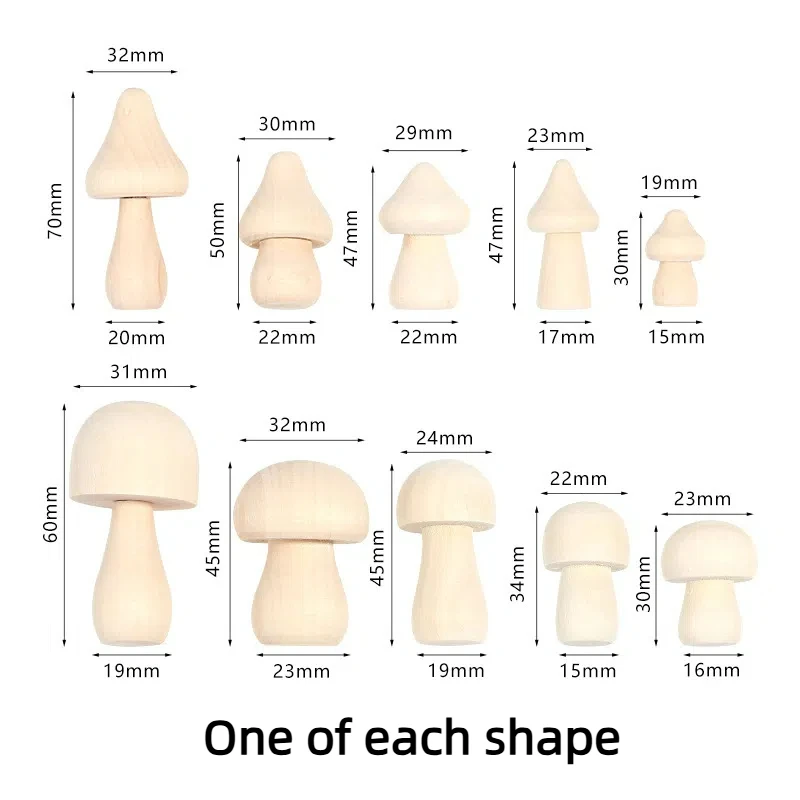 10/20 pcs Unfinished Wooden Mushrooms DIY Natural Craft Kit Multi Shape Mushroom Art Doodling Handmade Decor Materials
