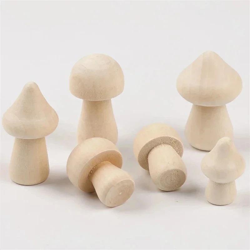 10/20 pcs Unfinished Wooden Mushrooms DIY Natural Craft Kit Multi Shape Mushroom Art Doodling Handmade Decor Materials