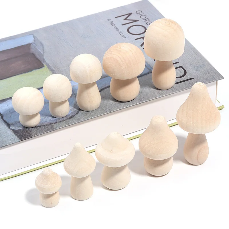10/20 pcs Unfinished Wooden Mushrooms DIY Natural Craft Kit Multi Shape Mushroom Art Doodling Handmade Decor Materials