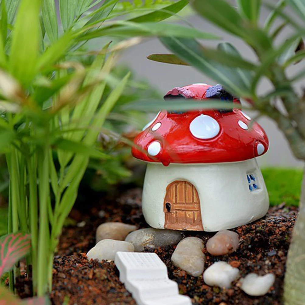 3 Sizes Mushroom house Resin Fairy Garden Craft Decoration Miniature Micro Gnome Terrarium Mediterranean house Castle Gift