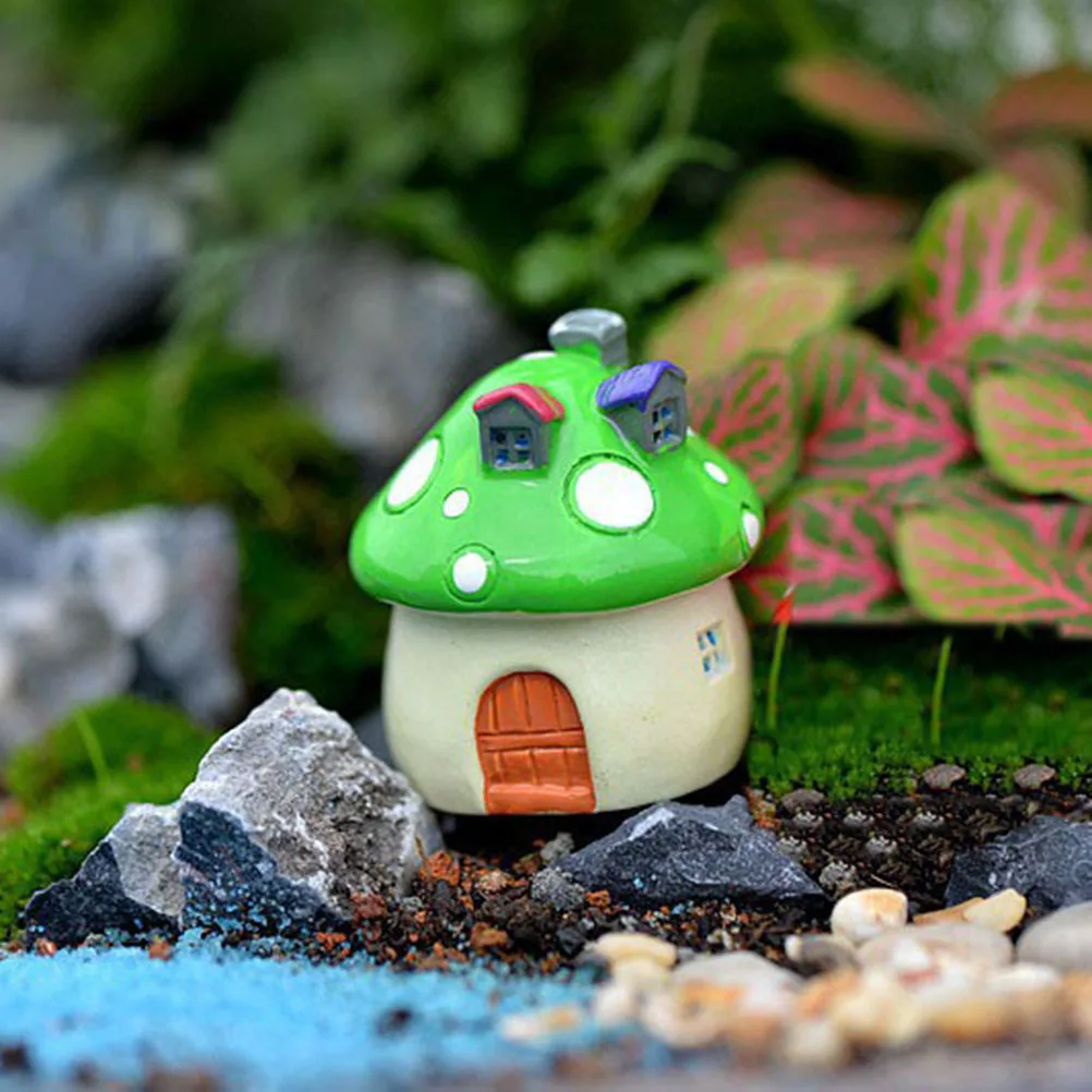 3 Sizes Mushroom house Resin Fairy Garden Craft Decoration Miniature Micro Gnome Terrarium Mediterranean house Castle Gift