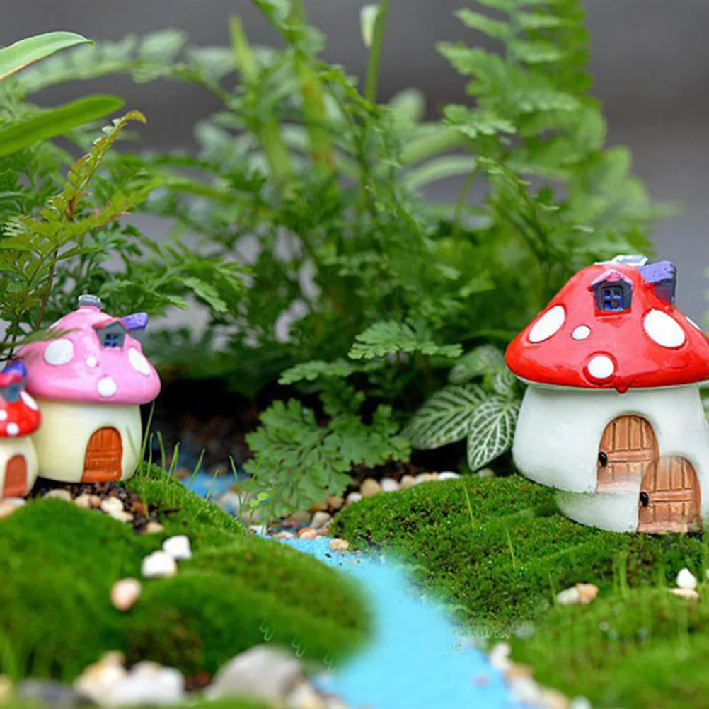 3 Sizes Mushroom house Resin Fairy Garden Craft Decoration Miniature Micro Gnome Terrarium Mediterranean house Castle Gift