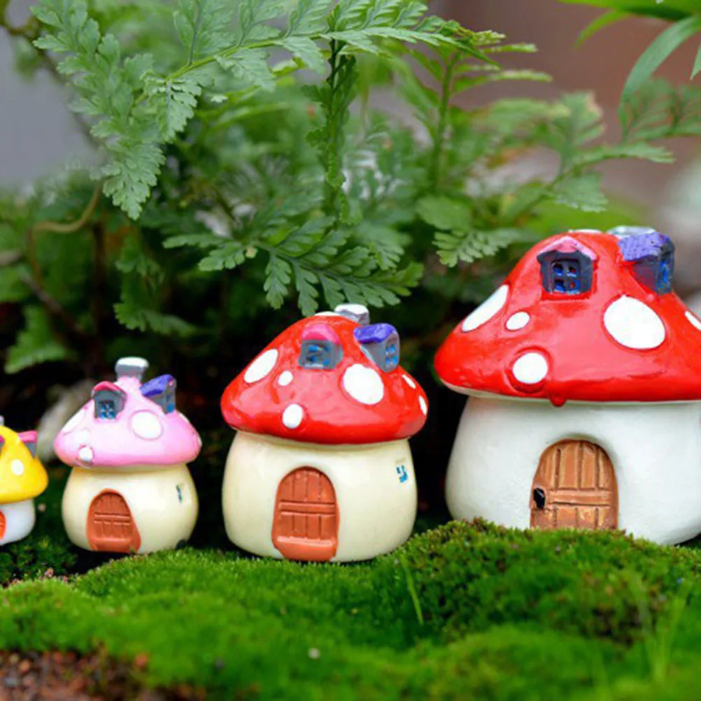 3 Sizes Mushroom house Resin Fairy Garden Craft Decoration Miniature Micro Gnome Terrarium Mediterranean house Castle Gift