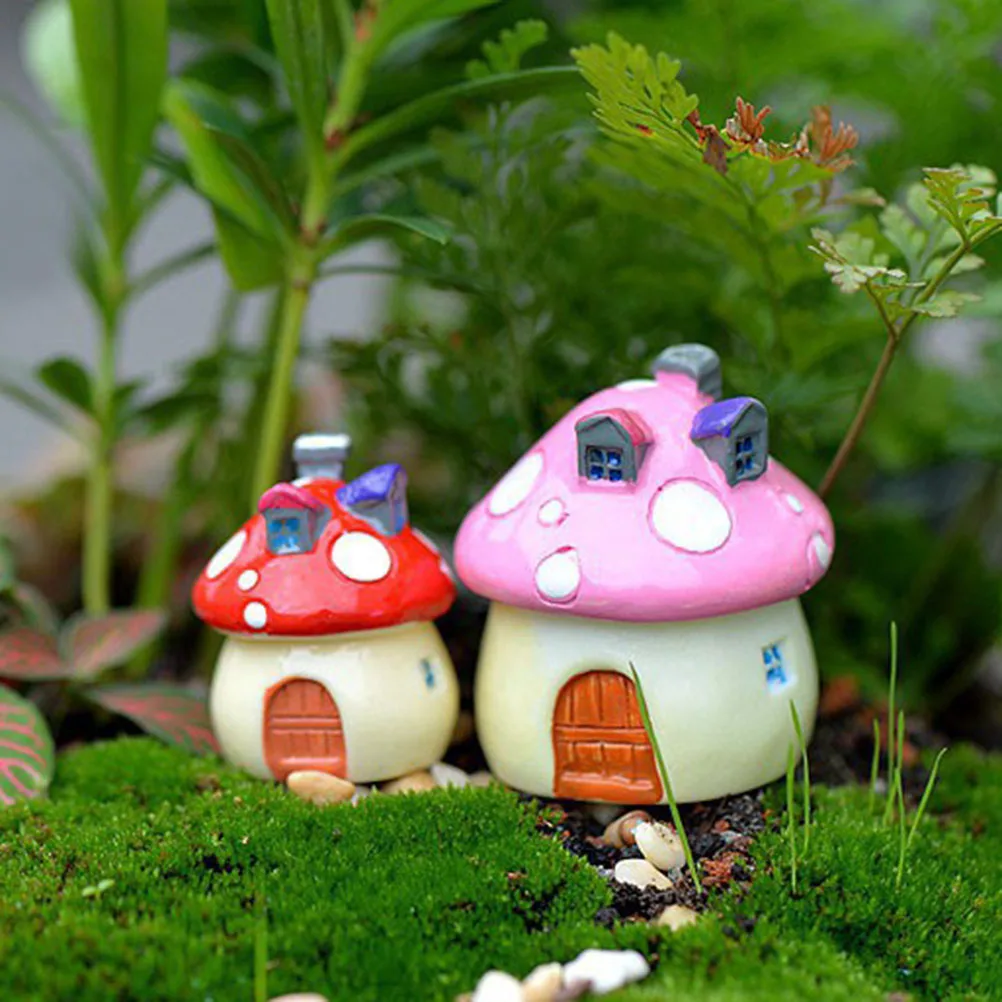 3 Sizes Mushroom house Resin Fairy Garden Craft Decoration Miniature Micro Gnome Terrarium Mediterranean house Castle Gift