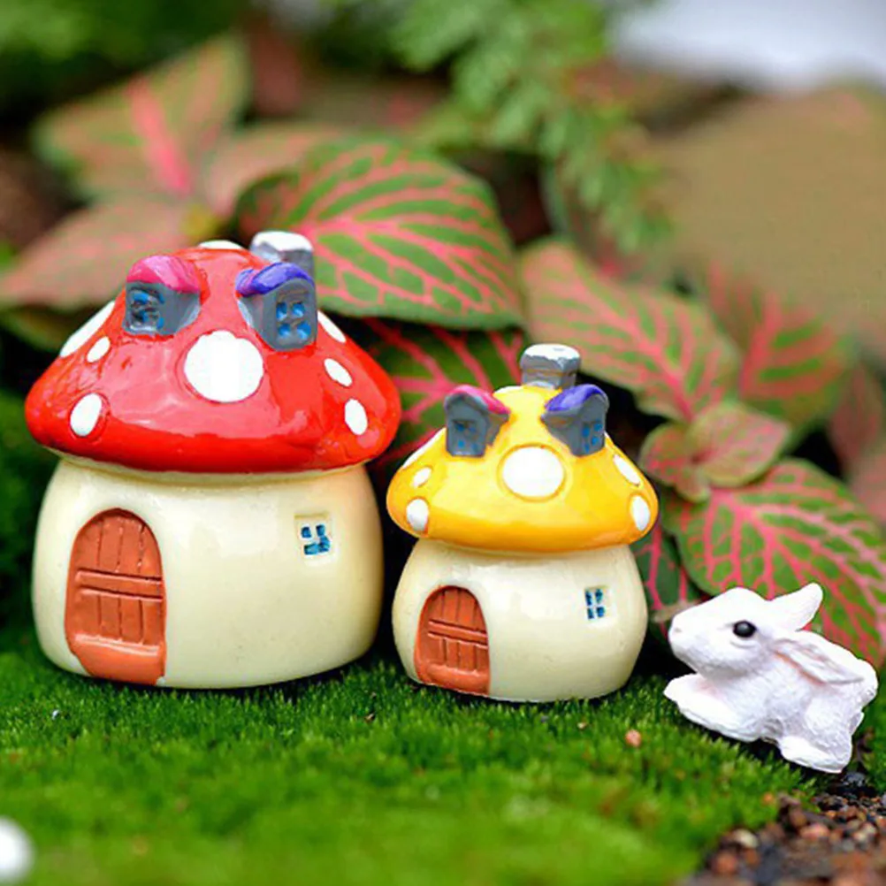 3 Sizes Mushroom house Resin Fairy Garden Craft Decoration Miniature Micro Gnome Terrarium Mediterranean house Castle Gift