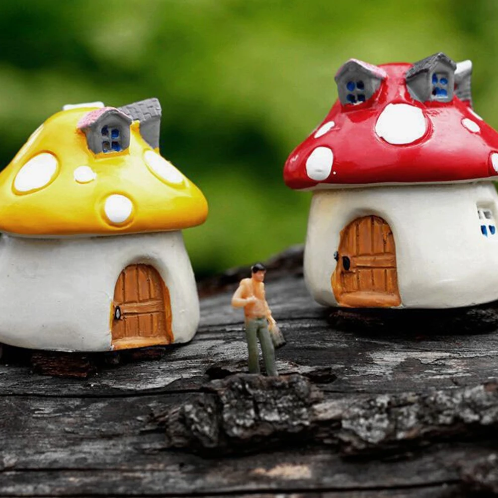 3 Sizes Mushroom house Resin Fairy Garden Craft Decoration Miniature Micro Gnome Terrarium Mediterranean house Castle Gift