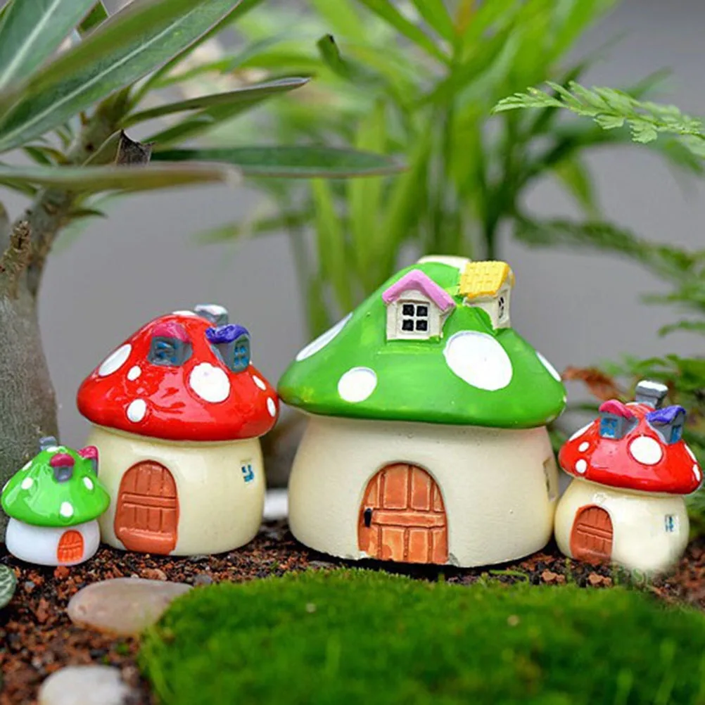 3 Sizes Mushroom house Resin Fairy Garden Craft Decoration Miniature Micro Gnome Terrarium Mediterranean house Castle Gift