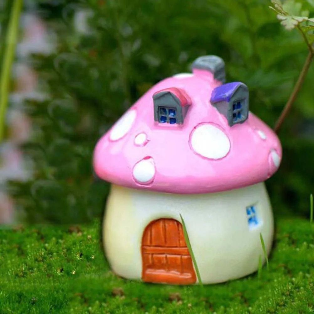 3 Sizes Mushroom house Resin Fairy Garden Craft Decoration Miniature Micro Gnome Terrarium Mediterranean house Castle Gift