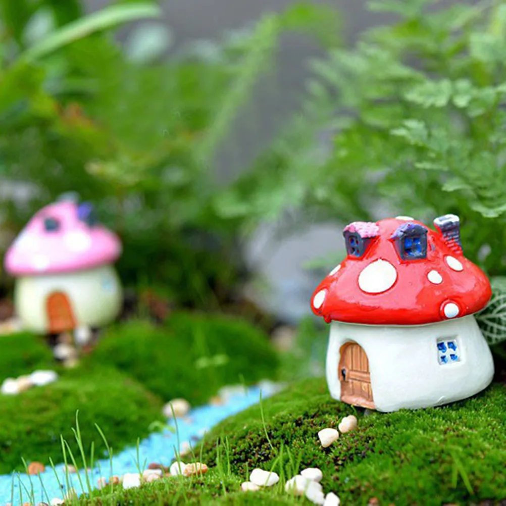 3 Sizes Mushroom house Resin Fairy Garden Craft Decoration Miniature Micro Gnome Terrarium Mediterranean house Castle Gift