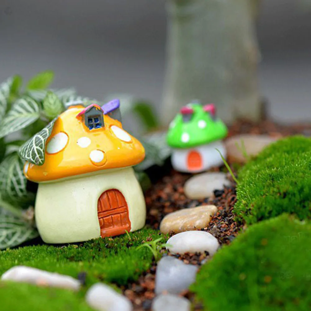 3 Sizes Mushroom house Resin Fairy Garden Craft Decoration Miniature Micro Gnome Terrarium Mediterranean house Castle Gift