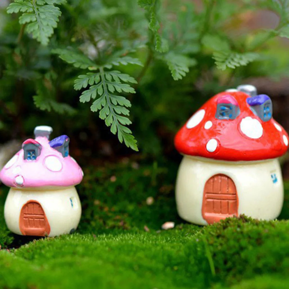 3 Sizes Mushroom house Resin Fairy Garden Craft Decoration Miniature Micro Gnome Terrarium Mediterranean house Castle Gift