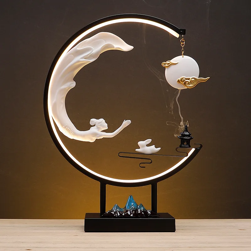 Lamp Ring Cloud Moon Ornaments Backflow Incense Burner Qianli Landscape Home Indoor Incense Creative Zen Tea Ceremony Ceramic