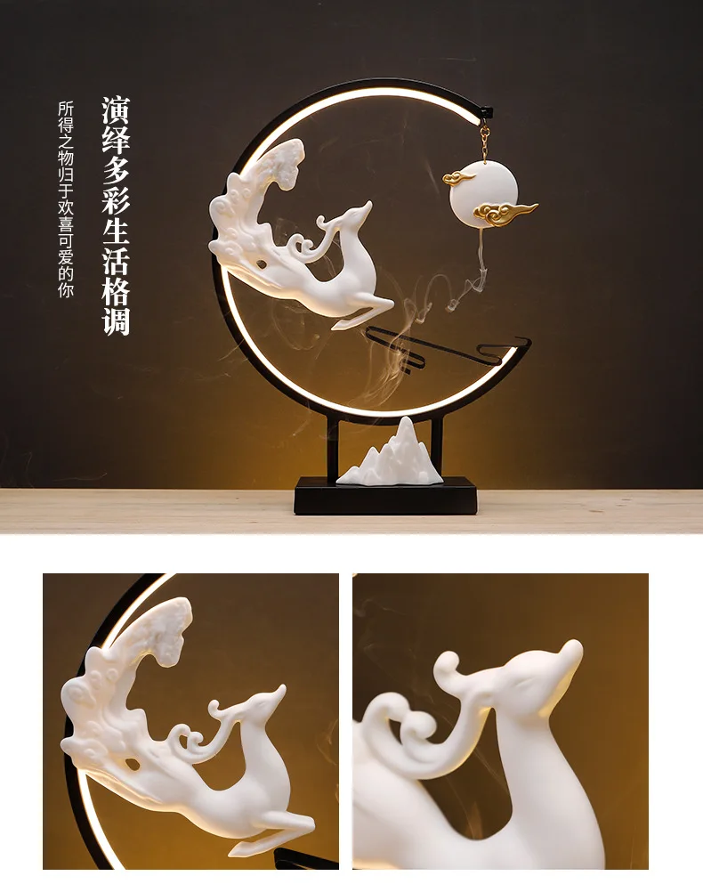 Lamp Ring Cloud Moon Ornaments Backflow Incense Burner Qianli Landscape Home Indoor Incense Creative Zen Tea Ceremony Ceramic