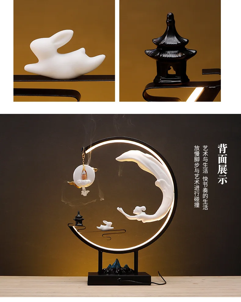 Lamp Ring Cloud Moon Ornaments Backflow Incense Burner Qianli Landscape Home Indoor Incense Creative Zen Tea Ceremony Ceramic