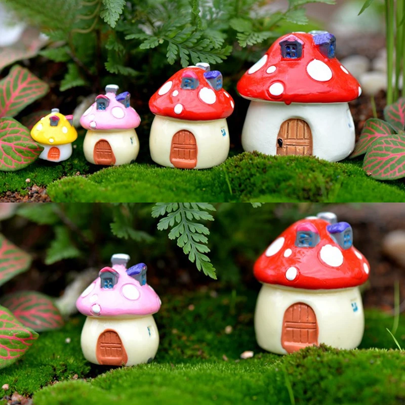 1Pc Mushroom House Resin Fairy Garden Craft Decoration Miniature Micro Gnome Terrarium Mediterranean House Castle 4 Sizes 1Pc Mushroom House Resin Fairy Garden Craft Decoration Miniature Micro Gnome Terrarium Mediterranean House Castle 4 Sizes