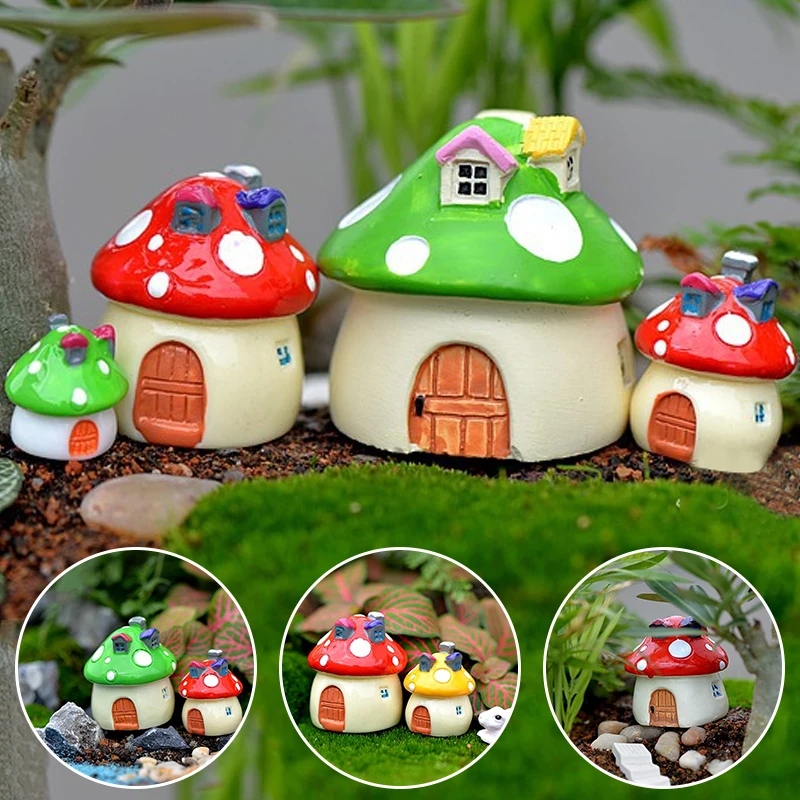 1Pc Mushroom House Resin Fairy Garden Craft Decoration Miniature Micro Gnome Terrarium Mediterranean House Castle 4 Sizes 1Pc Mushroom House Resin Fairy Garden Craft Decoration Miniature Micro Gnome Terrarium Mediterranean House Castle 4 Sizes