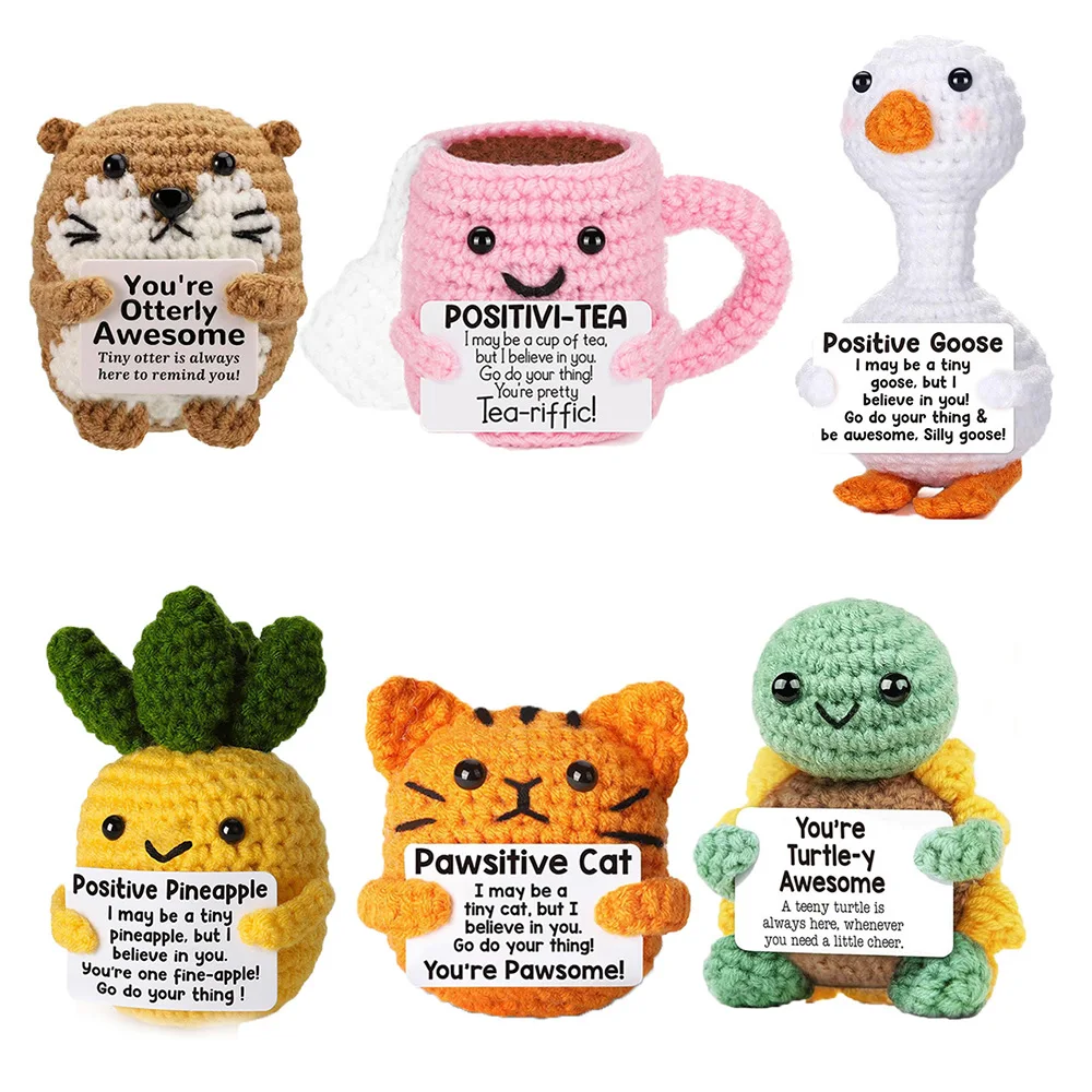 New Positive Crochet Cat Doll Cute Emotional Support Pineapple Desktop Ornament Emotional Inspirational Support Gift for Women