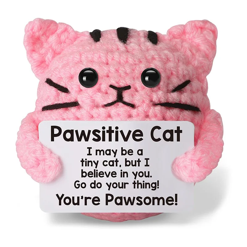 New Positive Crochet Cat Doll Cute Emotional Support Pineapple Desktop Ornament Emotional Inspirational Support Gift for Women
