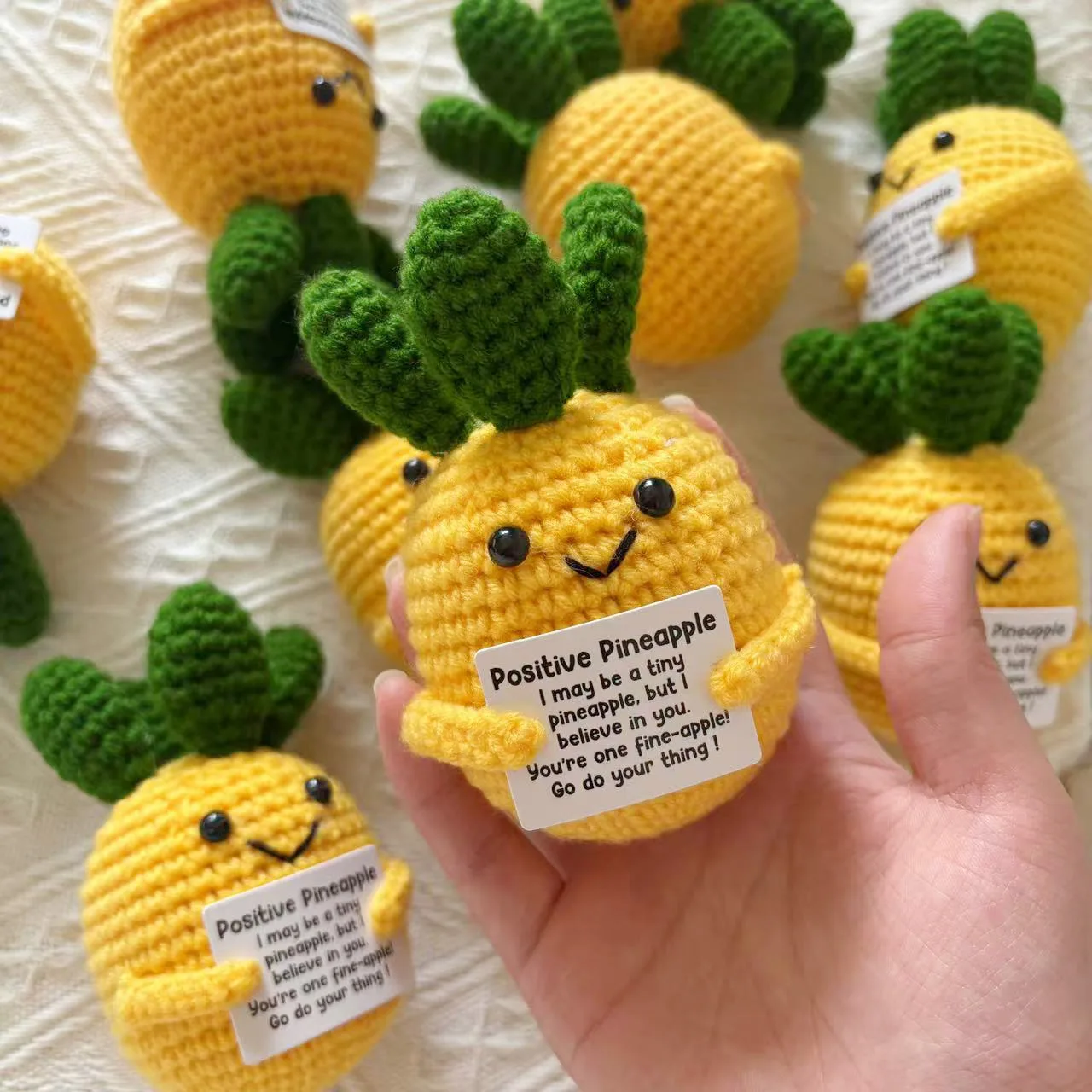 New Positive Crochet Cat Doll Cute Emotional Support Pineapple Desktop Ornament Emotional Inspirational Support Gift for Women