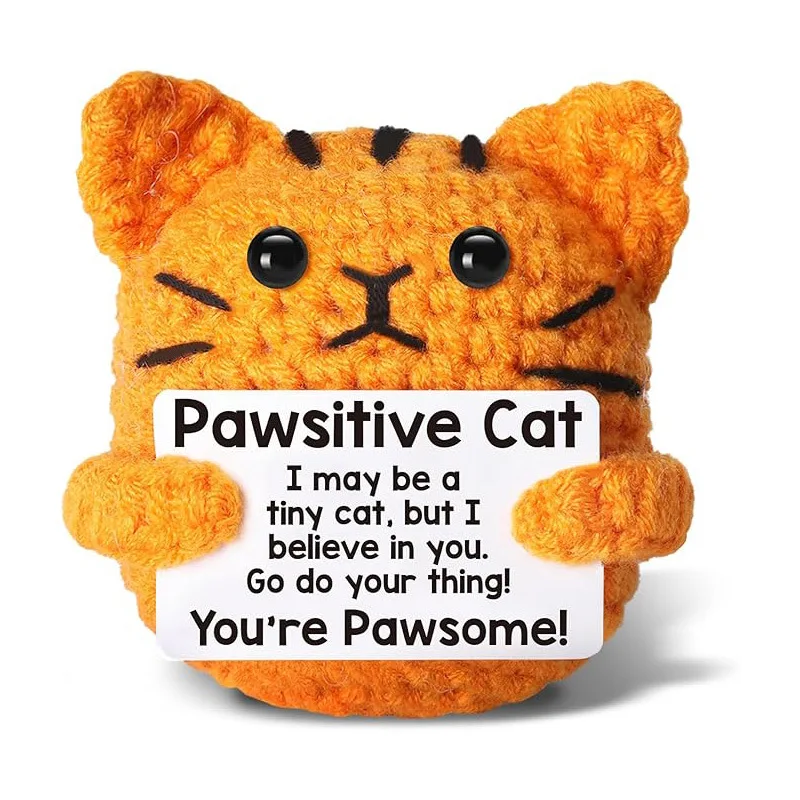 New Positive Crochet Cat Doll Cute Emotional Support Pineapple Desktop Ornament Emotional Inspirational Support Gift for Women