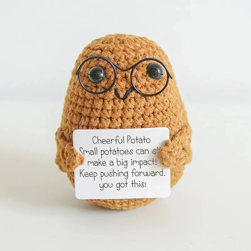 Mini Positive Potato Funny Avocado Duck Cute Knitted Crochet Doll with Card for Women Men Mom Dad Friend Birthday Cheer Up Gifts