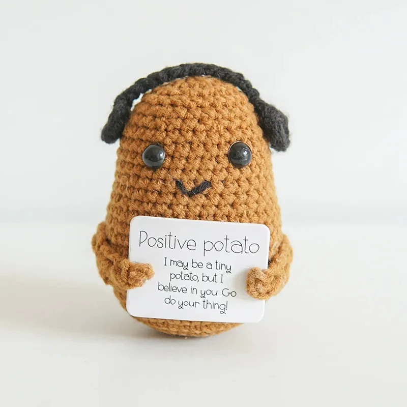 Mini Positive Potato Funny Avocado Duck Cute Knitted Crochet Doll with Card for Women Men Mom Dad Friend Birthday Cheer Up Gifts