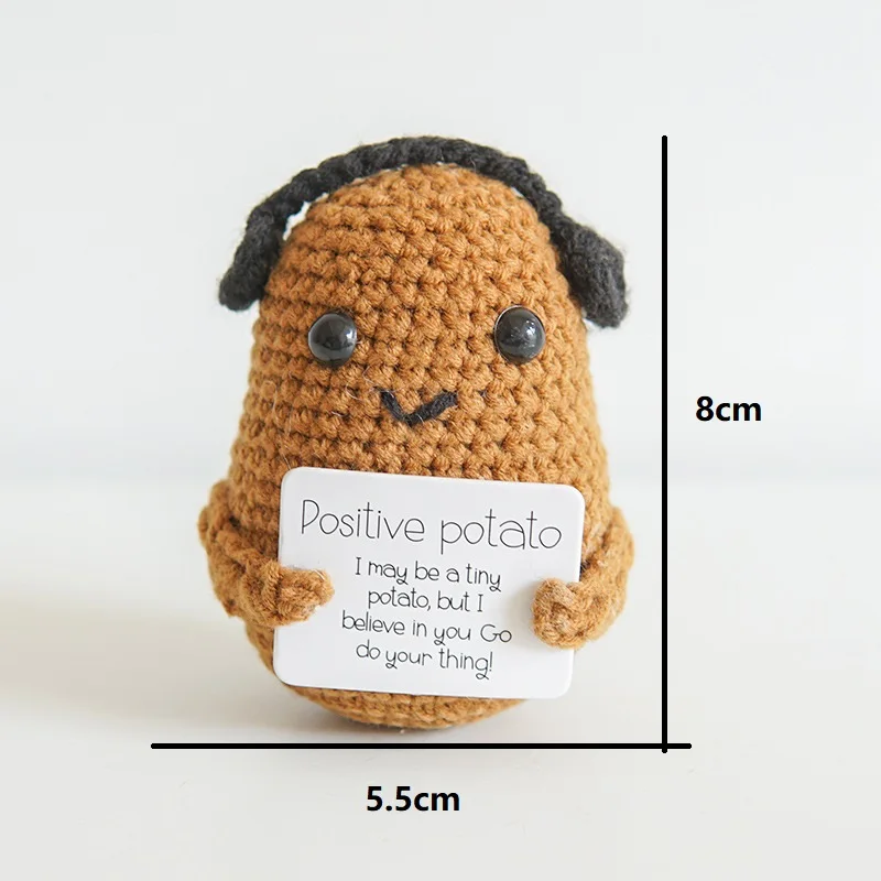Positive Energy Potato Hug Pocket Mini Handmade Plush Wool Knitting Doll with Card Funny Christams Gift Home Room Decoration