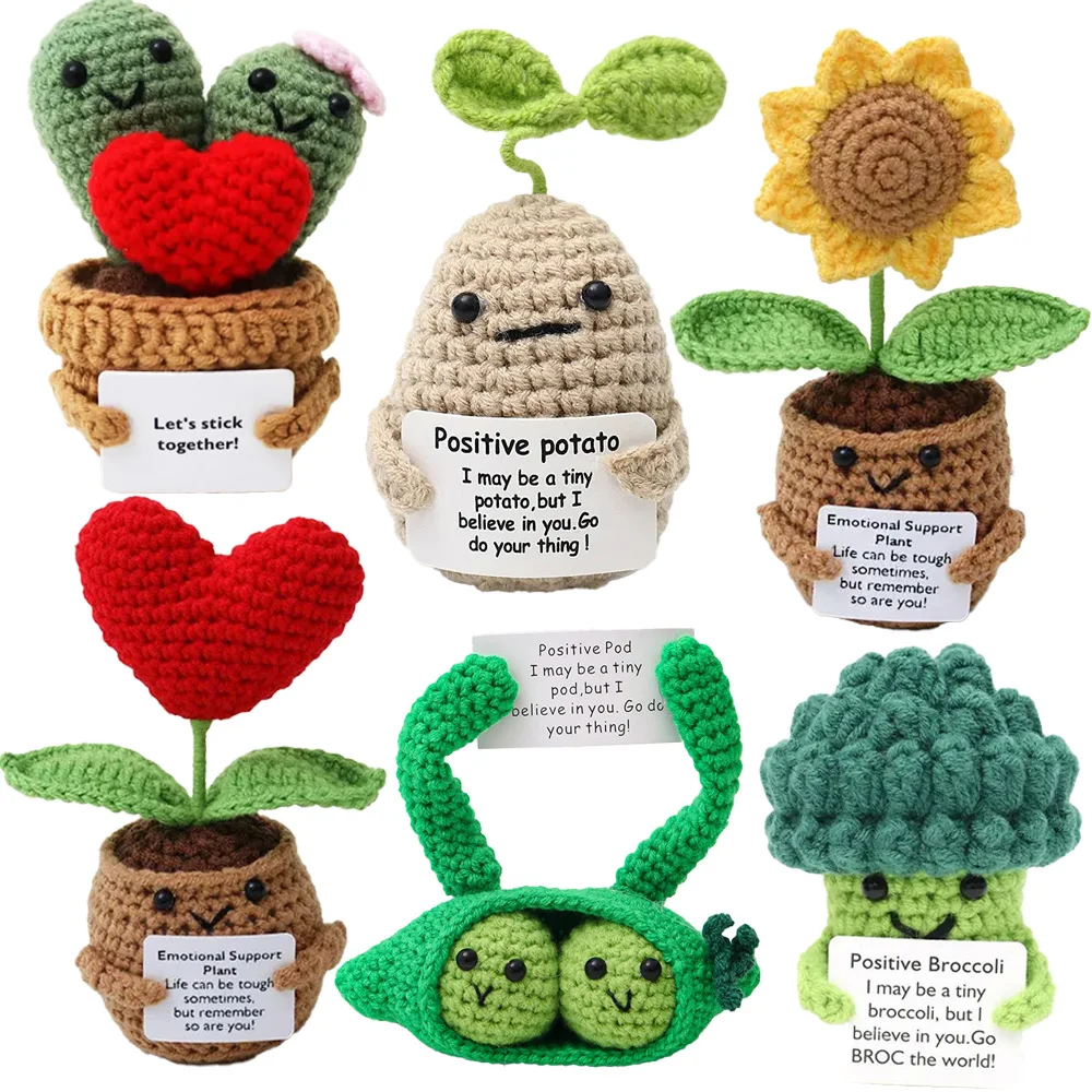 Positive Energy Pocket Hug Crochet Doll, Mini Handmade Knitted Plush Potato Turtle Vegetable Duck Funny Support Gift with Card Positive Energy Pocket Hug Crochet Doll, Mini Handmade Knitted Plush Potato Turtle Vegetable Duck Funny Support Gift with Card