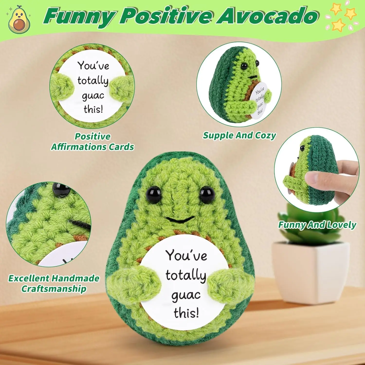 Positive Energy Pocket Hug Crochet Doll, Mini Handmade Knitted Plush Potato Turtle Vegetable Duck Funny Support Gift with Card Positive Energy Pocket Hug Crochet Doll, Mini Handmade Knitted Plush Potato Turtle Vegetable Duck Funny Support Gift with Card