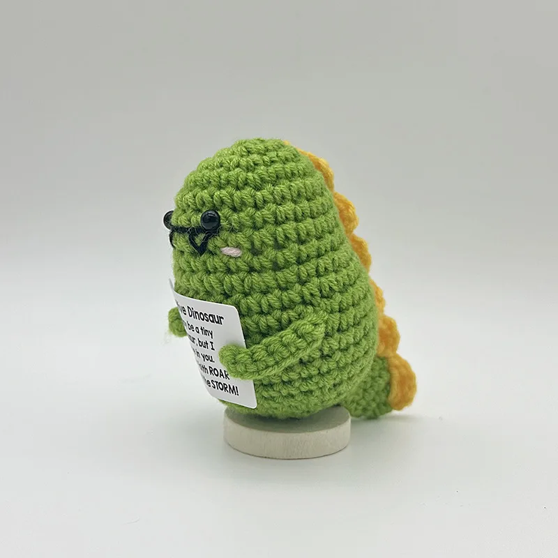 Funny Positive Crochet Sunshine Doll Desktop Ornament Handmade Cheer Emotional Support Positive Sun with Card Home Party Decor