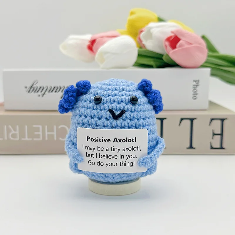 Funny Positive Crochet Sunshine Doll Desktop Ornament Handmade Cheer Emotional Support Positive Sun with Card Home Party Decor