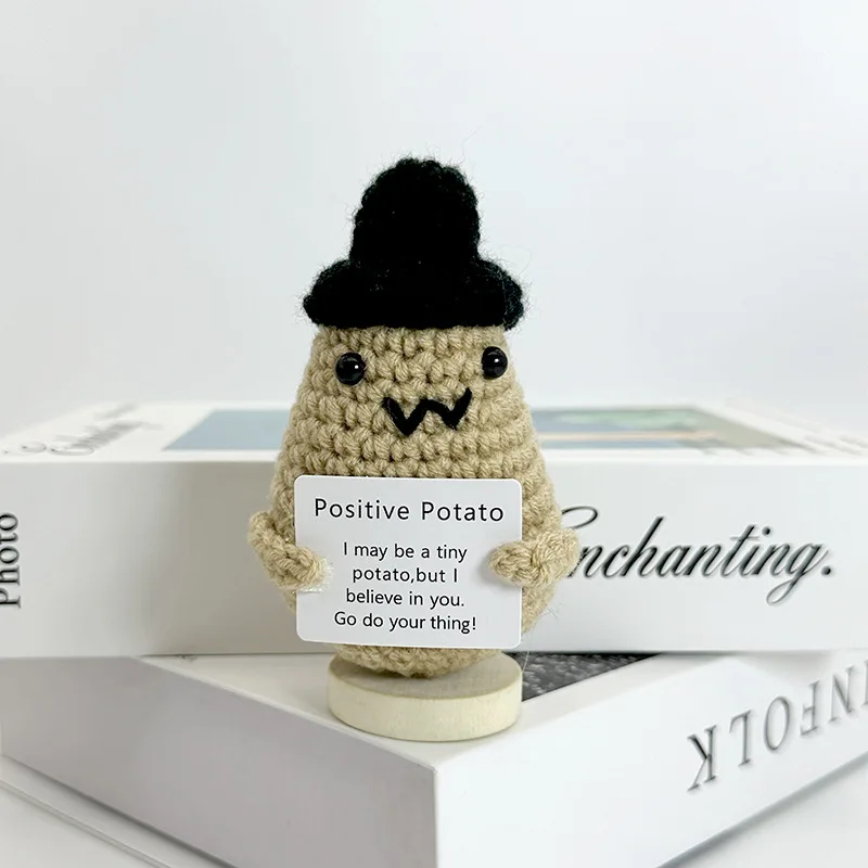 Funny Positive Crochet Sunshine Doll Desktop Ornament Handmade Cheer Emotional Support Positive Sun with Card Home Party Decor