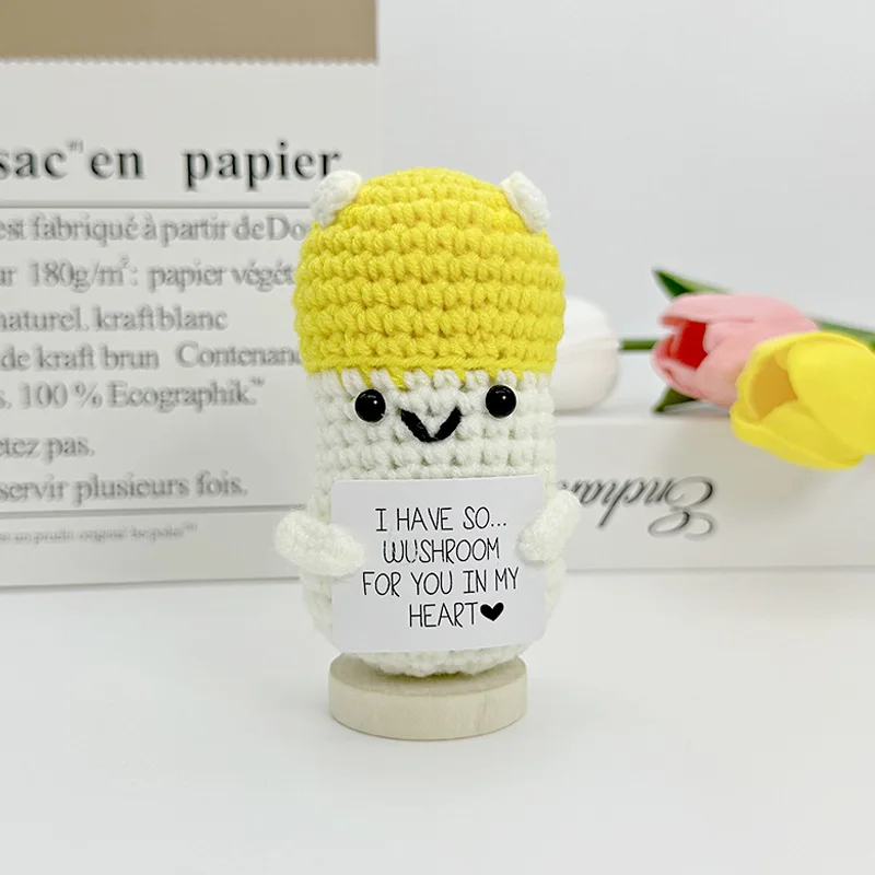 Funny Positive Crochet Sunshine Doll Desktop Ornament Handmade Cheer Emotional Support Positive Sun with Card Home Party Decor